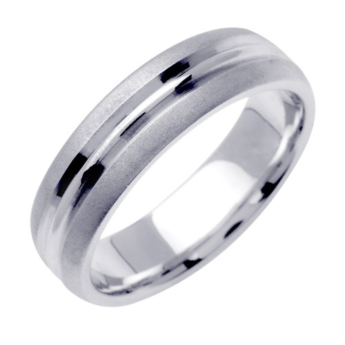 18k White Gold 6.5mm Wide 2 Rows Of Milgrain With A Polished And Brushed Finished Center Wedding Band