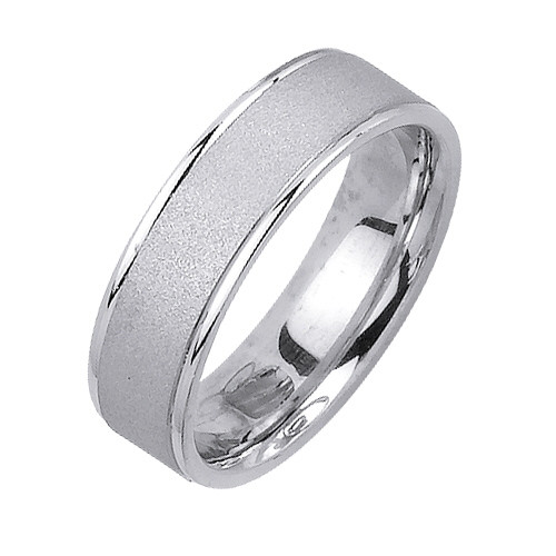 18k White Gold 6.5mm Wide Flat Brushed Finished Center With A Polished Edge  Wedding Band