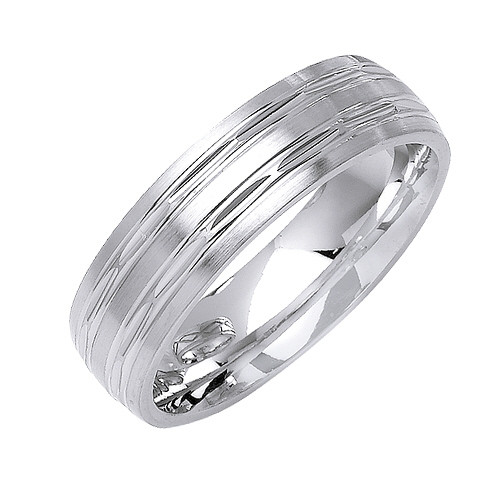 18K White Gold 6mm Wide Modern Look With Marquis Pattern Wedding Band