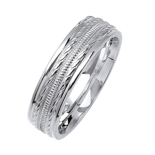 18K White Gold 6mm Wide Two Rows Of Rope Pattern Wedding Band