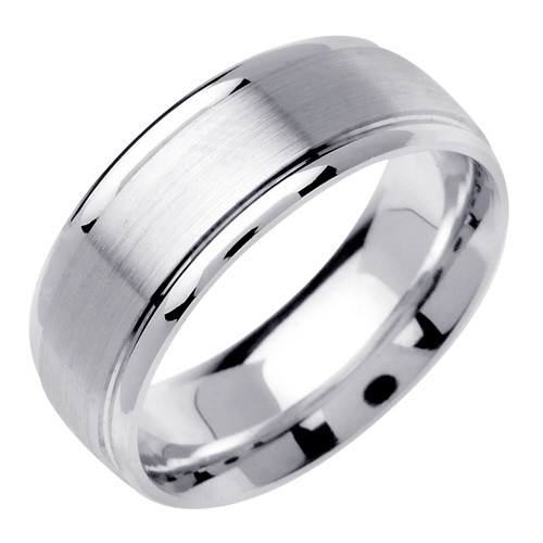 18k White Gold Classic 8mm wide Fancy Wedding Band