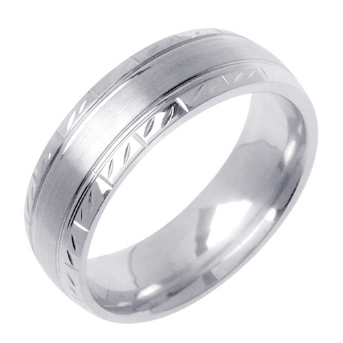 18K White Gold 6mm Wide Matte Center Wedding Band