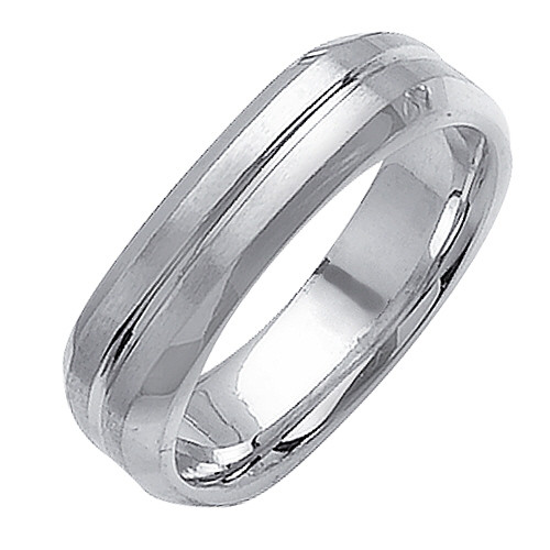 18K White Gold 6mm Wide Matte Finish With A Beveled Edge  Wedding Band