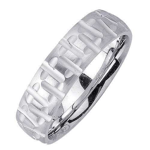 18K White Gold 6mm Wide Matte Finish With A Concave Patttern  Wedding Band