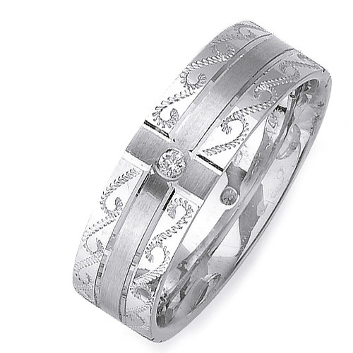 14k White Gold 7mm Wide 0.12ct. Diamond Wedding Band