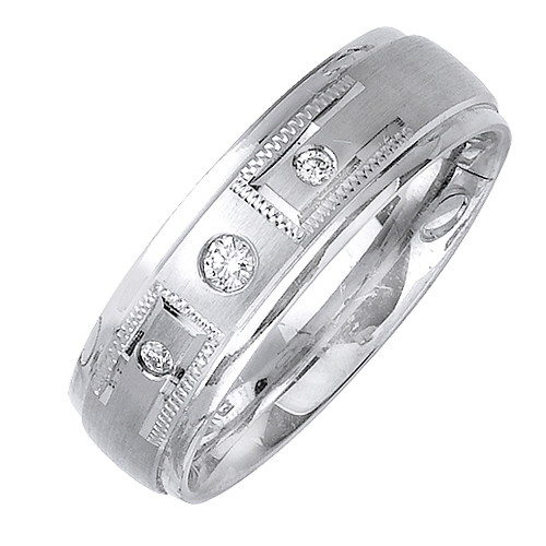 14k White Gold 7mm 0.09ct. Diamond Wedding Band