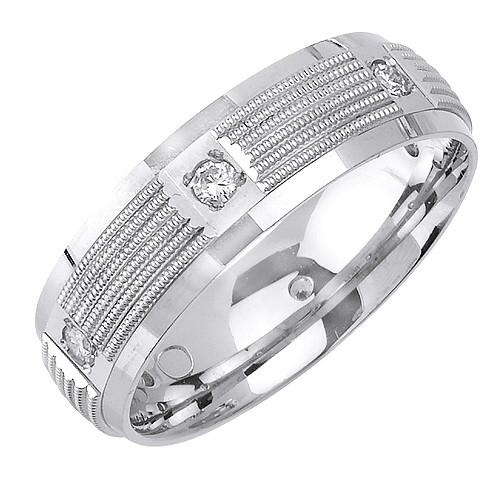 14k White Gold 7mm 0.24ct. Diamond Wedding Band --15311