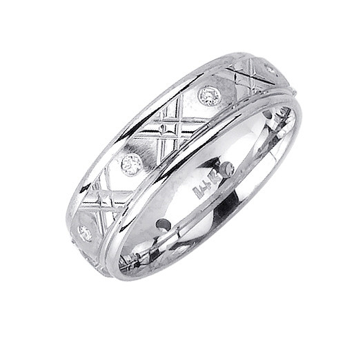 14k White Gold 6mm 0.16ct. Diamond Wedding Band (2644)