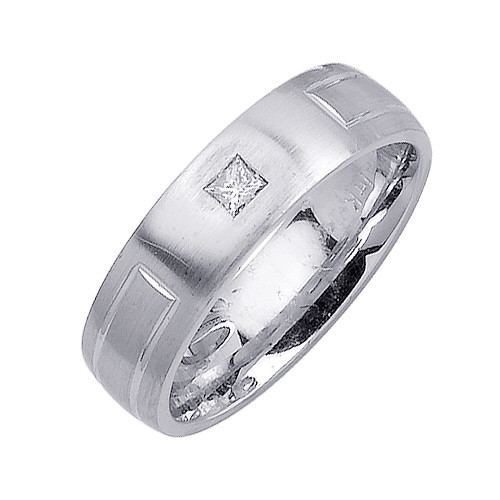 14k White Gold 6mm 0.1ct. Princess  Diamond Wedding Band