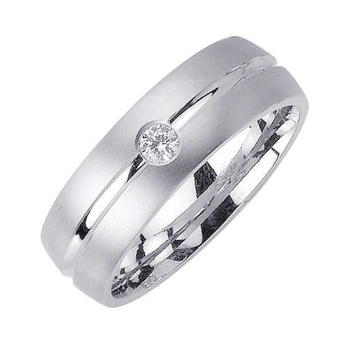 14k White Gold 7mm With One 0.1ct. Diamond Wedding Band