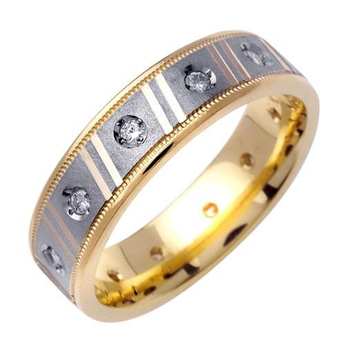 14k Gold Yellow And White Gold Diamond Wedding Band (2832)