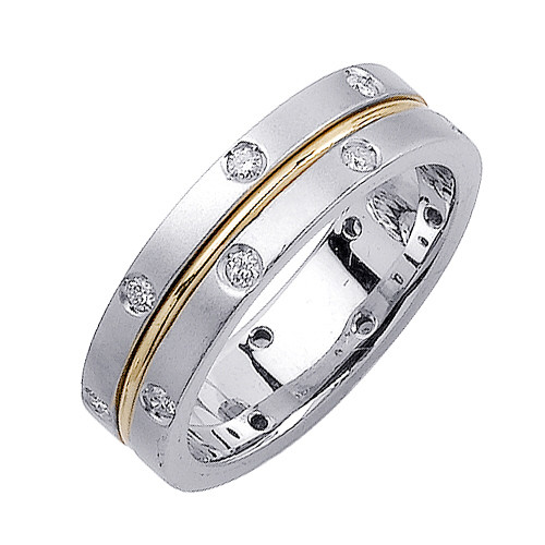 14k Yellow Gold on White Gold Modern 6mm With 0.16ct. Diamond Wedding Band