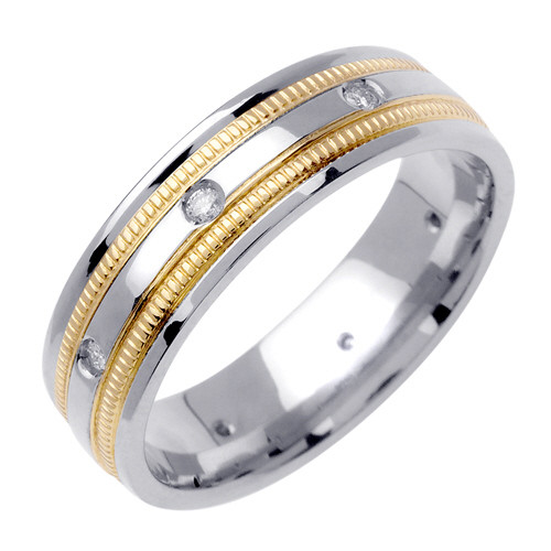 14k Yellow Gold on White Gold Stylish 6mm With 0.16ct. Diamond Wedding Band