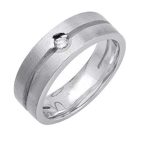 14k White Gold 7mm Brushed Finish With One 0.1ct. Diamond Wedding Band