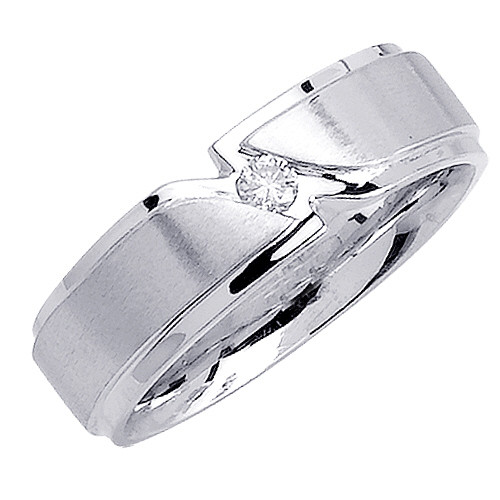 14k White Gold 7mm With One Round 0.1ct. Diamond Wedding Band