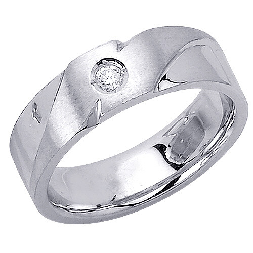 14k White Gold 7mm With One 0.08ct. Diamond Modern Wedding Band