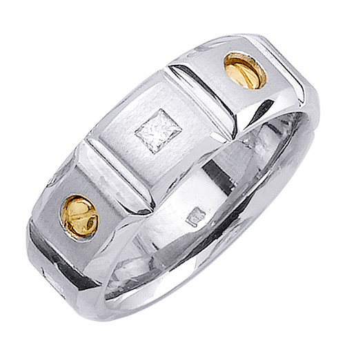 14k Yellow Gold on White 8mm With 0.33ct. Diamond Wedding Band