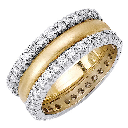 14k Yellow Gold on White  Gold 8mm With 1.88ct. Diamond Wedding Band