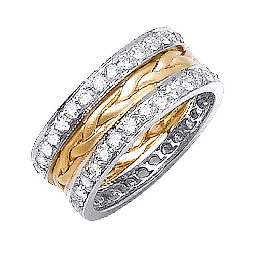 14k Yellow Gold on White 8mm With 1.86ct. Diamond Wedding Band