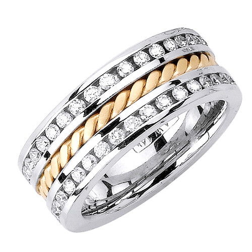 14k Yellow Gold on White Gold 9.5mm With 1.75ct. Diamond Wedding Band