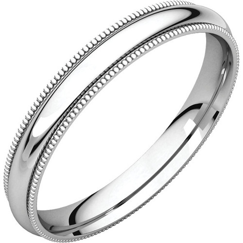 Platinum 950 3mm High Polished Comfort Fit Milgrain Wedding Band