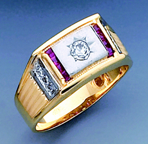14k Gold Mens Ring With Man Made Ruby