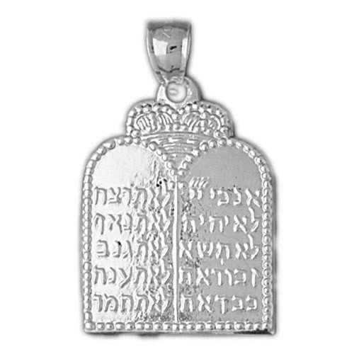 14k White Gold Ten Commandments Pendant (charm)