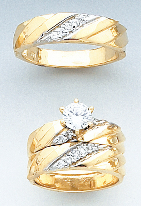 14k Gold 3 Piece Cubic Zirconia Wedding Set --15683