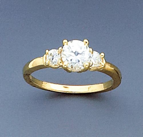 14k Yellow Gold Three Round Cut Cz Engagement Ring