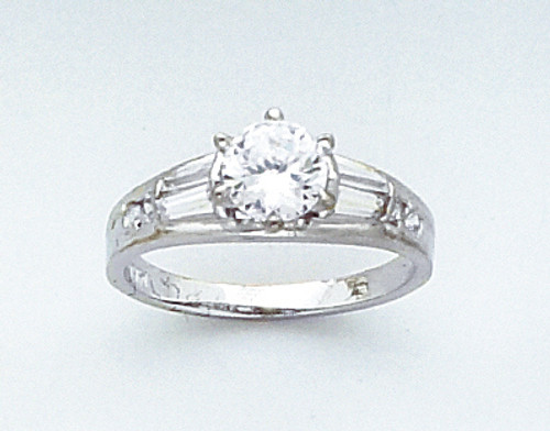 14k White Gold Round Cut  2ct W/ Accent Cz Engagement Ring