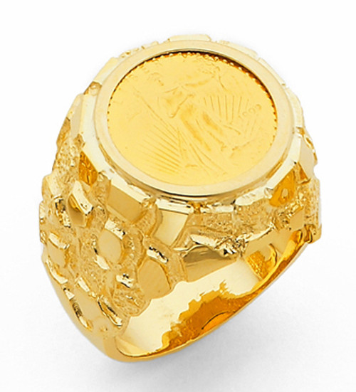14k Gold Mens Coin Ring With A 22k 1/10oz American Eagle
