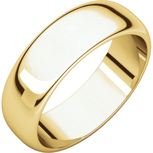 14k Yellow Gold 6mm High Polished Traditional Domed Wedding Band