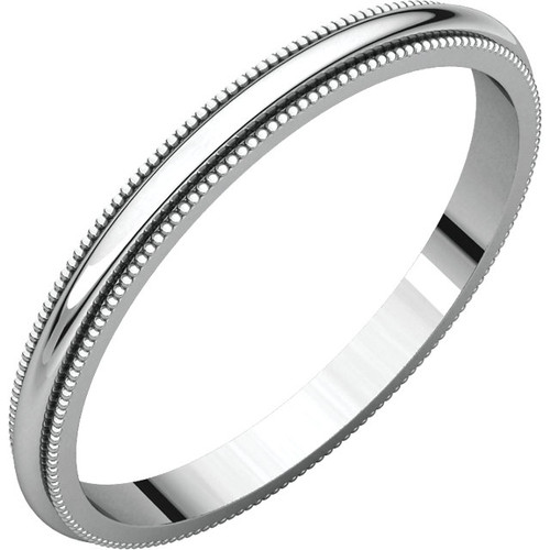 14k White Gold 2mm High Polished Traditional Milgrain Wedding Band