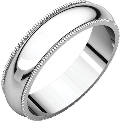 18k White Gold 5mm High Polished Traditional Milgrain Wedding Band