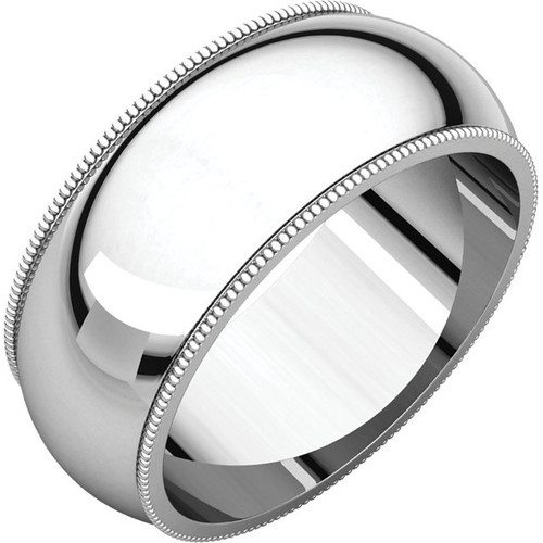 18k White Gold 8mm High Polished Traditional Milgrain Wedding Band