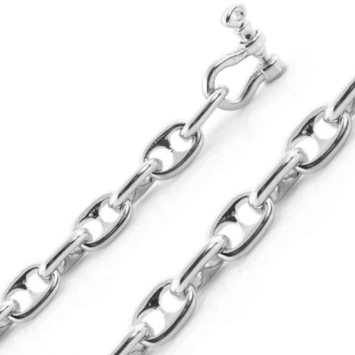 18k White Gold 6mm Solid Puffed Anchor 22 Inches Chain