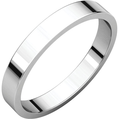 14k White Gold 3mm High Polished Classic Flat Wedding Band