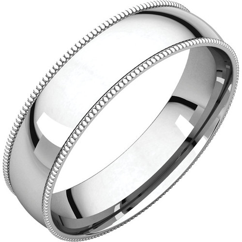 18k White Gold 5mm High Polished Comfort Fit Milgrain Wedding Band