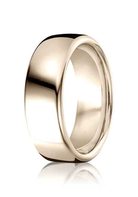 18k Rose Gold High Polished Benchmark Euro Domed Comfort Fit Band 7.5mm.