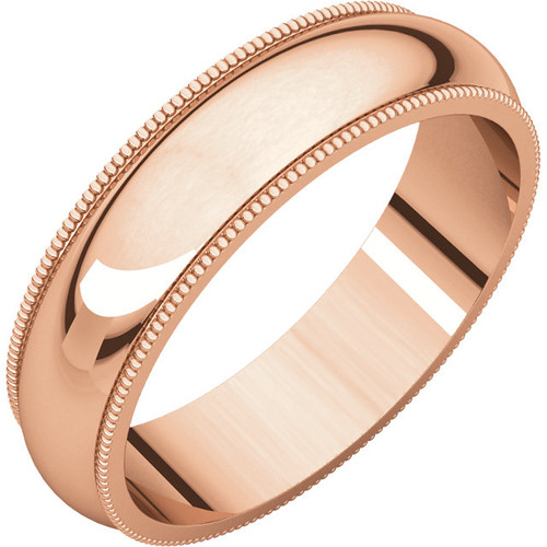 18k Rose Gold 5mm High Polished Comfort Fit Milgrain Wedding Band