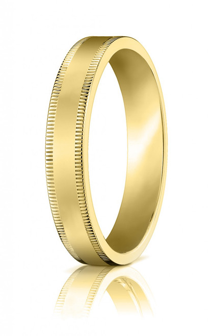 14k gold 4mm High Polished Comfort Fit Milgrain flat Wedding Band