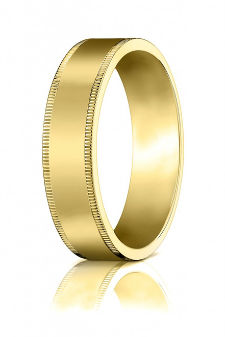 14k Gold 6mm High Polished Flat Comfort Fit Milgrain Wedding Band