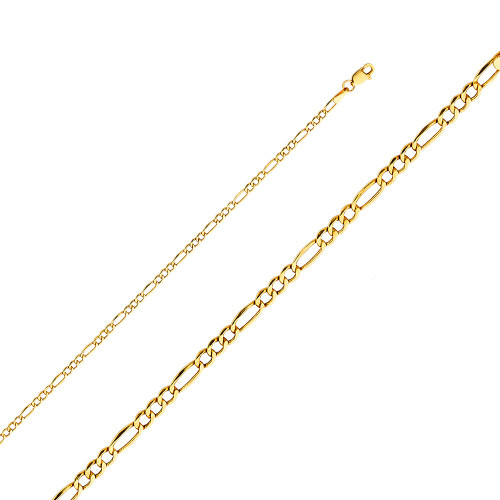 14k Gold 2.5mm  Figaro Hollow Chain 20 Inches