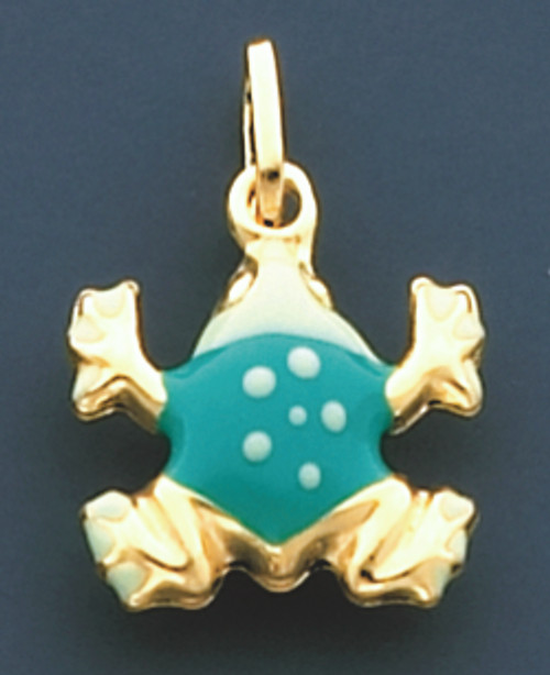 14K Yellow Gold With Green Enamel Frog Charm