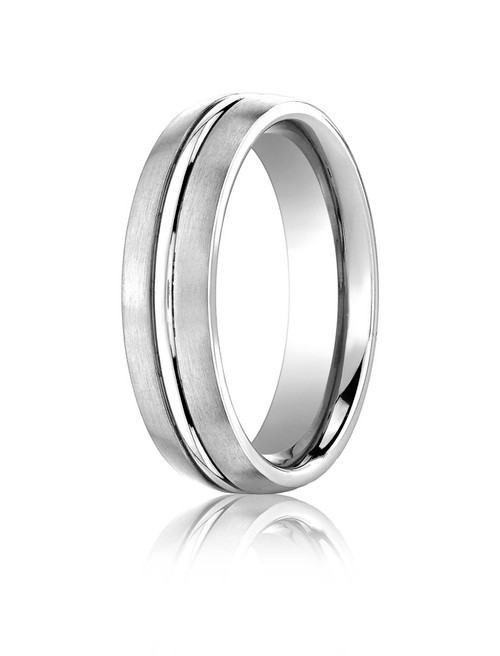 Platinum 6mm Comfort-Fit Satin-Finished with High Polished Center Cut Carved Design Band