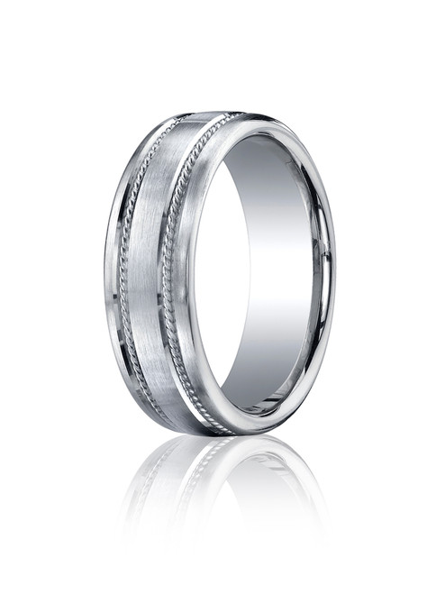 Palladium 7.5mm Comfort-Fit Satin-Finished Rope Carved Design Band