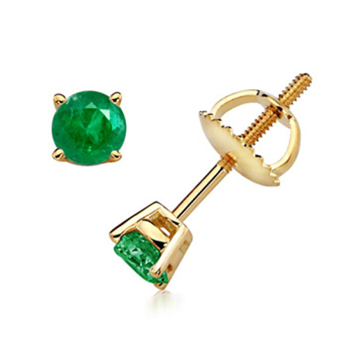 14k Yellow Gold 5mm Emerald Stud Earrings 1.25ct