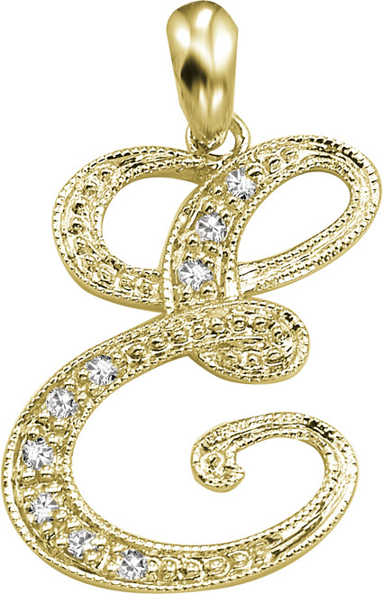 14k Yellow Gold 5/8 Inch With  0.10ct Diamond Initial E Pendant