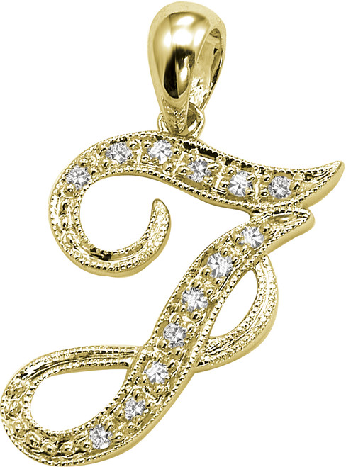 14k Yellow Gold 5/8 Inch With  0.10ct Diamond Initial J Pendant