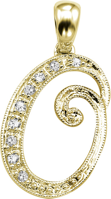 14k Yellow Gold 5/8 Inch With  0.10ct Diamond Initial O Pendant